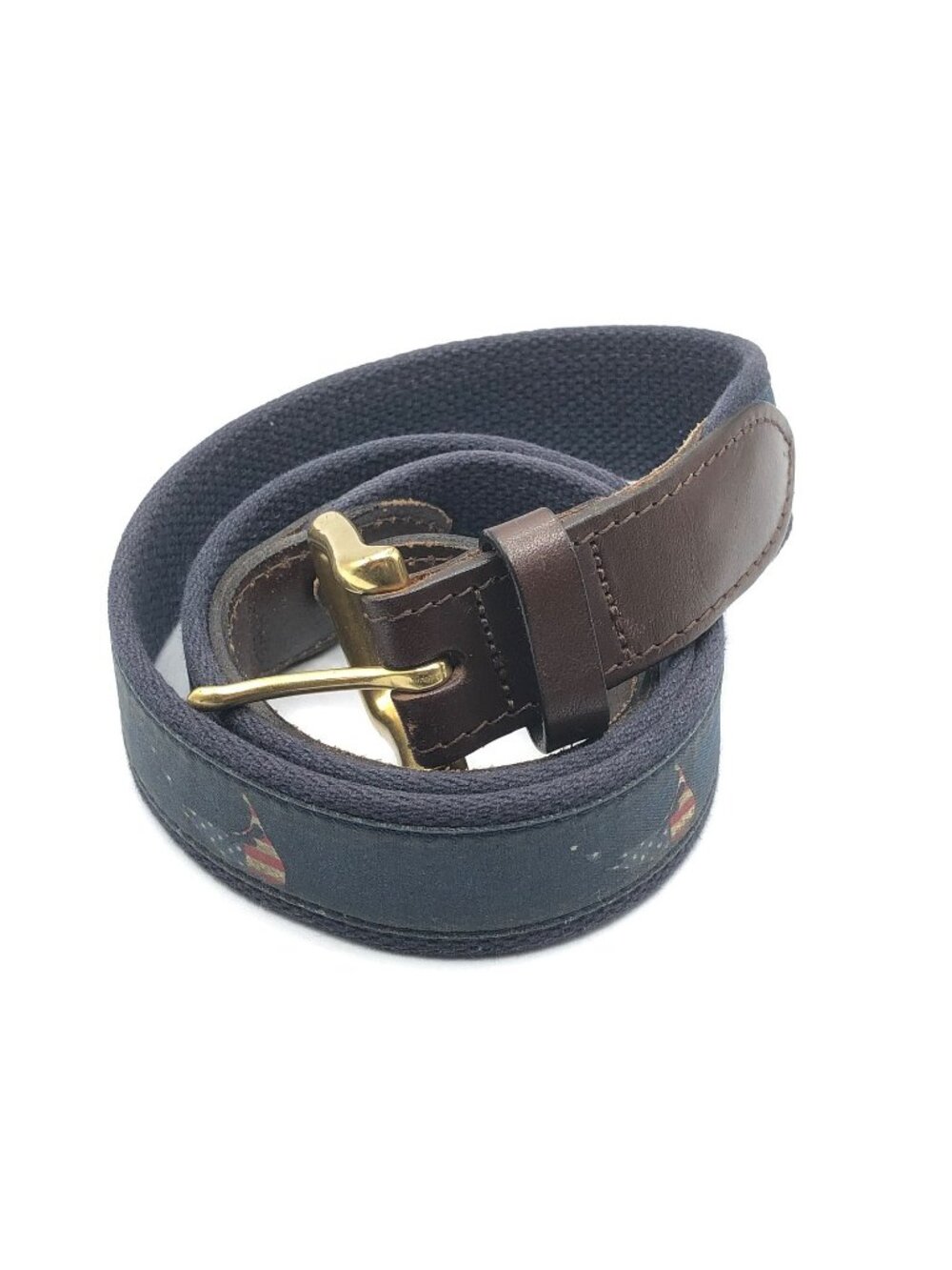 Vineyard Vines Men's Nantucket Island Flag Canvas Belt Leather Trim Size 38